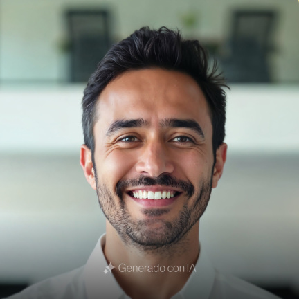 Hombre sonriente en primer plano dentro de oficina moderna, representando el enfoque humano e innovador de BIT Technologies.